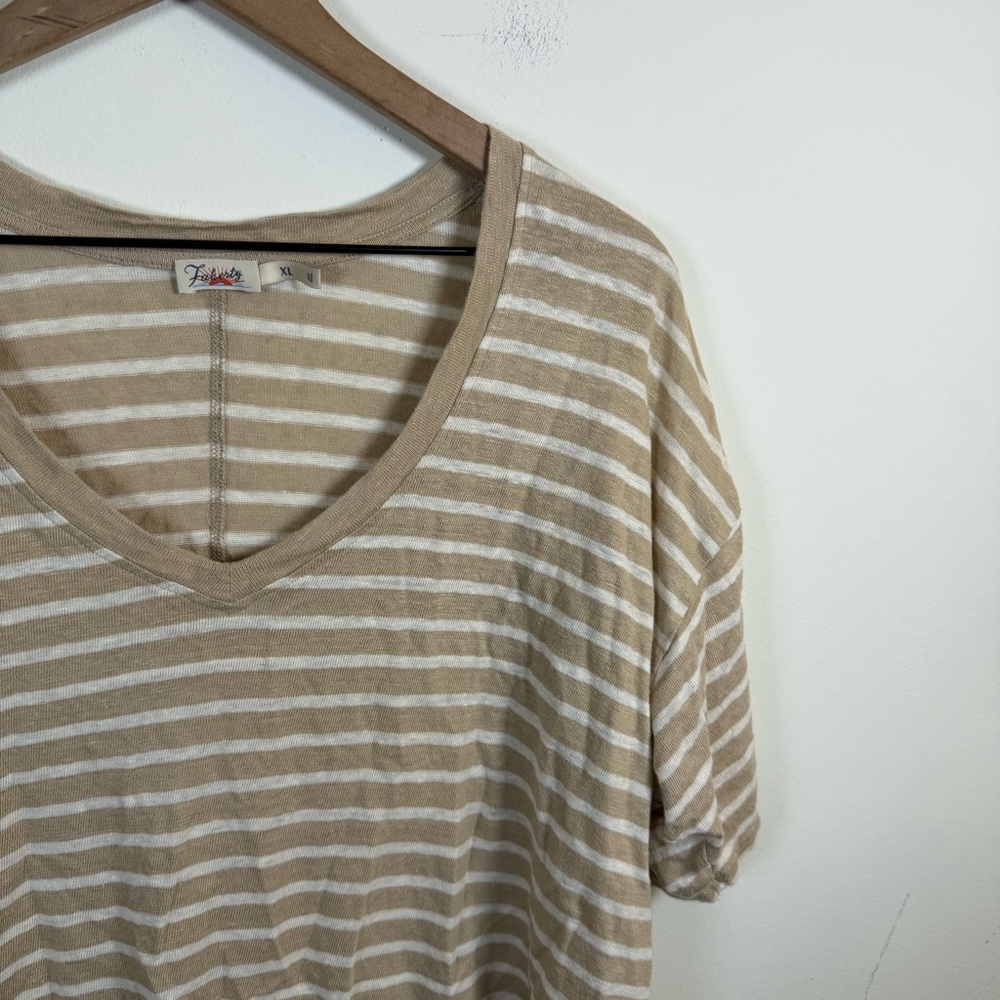 Faherty Women Cream Oceanside 100% Linen V Neck Top Size XL Beach Resort Stripes - Picture 3 of 6